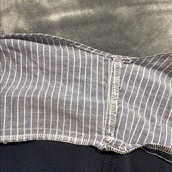 Navy Preppy Style Blouse / Attached Pin Stripe Sleeves & Collar - Picture 8 of 11